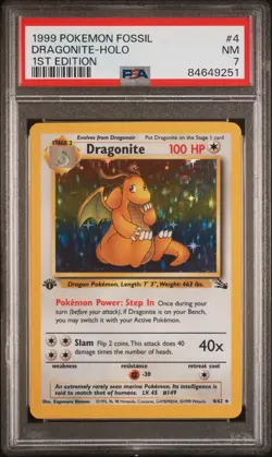 Dragonite 4/62 - 1st Edition Fossil PSA 7 Pokemon card Near MINT Holo - Image 2