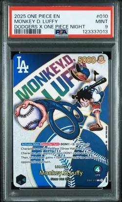 PSA 9 Mint Monkey D Luffy EB02-010 Dodgers Promo One Piece Card English - Image 1
