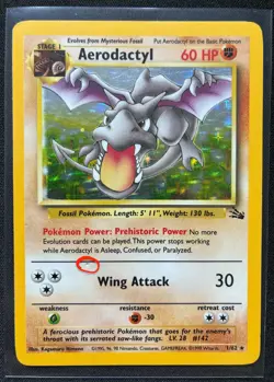 Pokemon 1999 Fossil Aerodactyl 1/62 Unlimited English HP/DMG (Dent) - Image 1