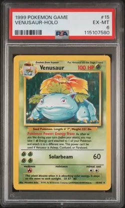 1999 POKEMON BASE SET UNLIMITED #15 VENUSAUR-HOLO PSA 6 - Image 1