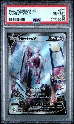 2022 SWSH Pokemon Go Full Art Mewtwo V Alt Art Card 072/078 Graded PSA 10 - Image 1