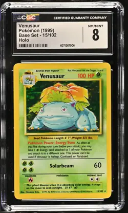 CGC 8 Venusaur 1999 Base Set 15/102 Holo Pokemon Card - Image 1