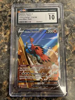 Galarian Zapdos v Alternate Full Art Card 174/198 Chilling Reign CGC 10 Gem Mint - Image 1