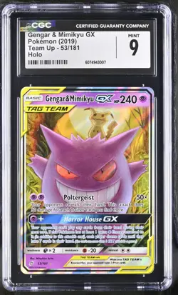 (PSA) CGC 9 Gengar & Mimikyu Gx Tag Team Up Full Art Pokemon Card #53 - Image 1