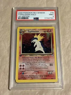 PSA 9 Typhlosion Holo 1st Edition #18 Neo Genesis Pokemon TCG 2000 - Image 1