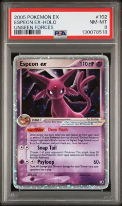 PSA 8 Espeon ex 2005 EX Unseen Forces 102/115 Holo SWIRL Pokemon Card - Image 1
