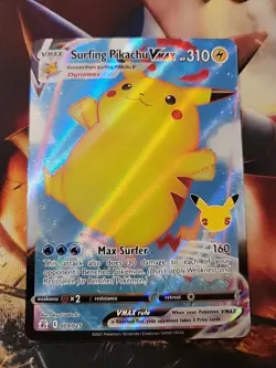 Pokemon TCG Surfing Pikachu VMAX Holo Rare Card 009/025 Celebrations - Image 1