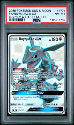 2018 POKEMON SUN & MOON CELESTIAL STORM #177A FULL ART/RAYQUAZA GX PSA 8 - Image 1