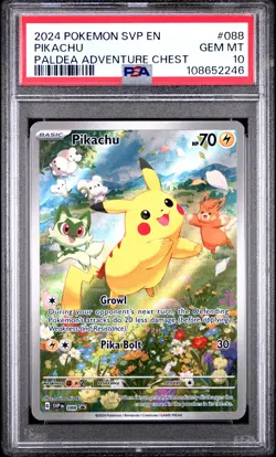 2024 POKEMON SVP EN-SV BLACK STAR PROMO PALDEA ADVENTURE CHEST PIKACHU PSA 10 - Image 1