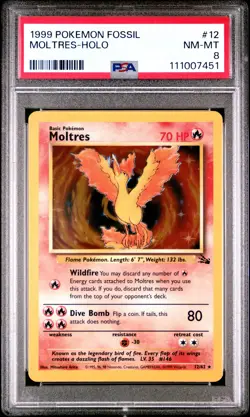 1999 POKEMON FOSSIL #12 MOLTRES-HOLO PSA 8 - Image 1