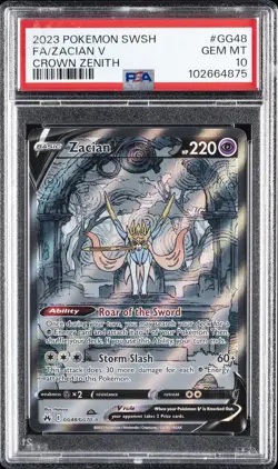 2023 POKEMON SWORD & SHIELD CROWN ZENITH #GG48 FULL ART/ZACIAN V PSA 10 - Image 1
