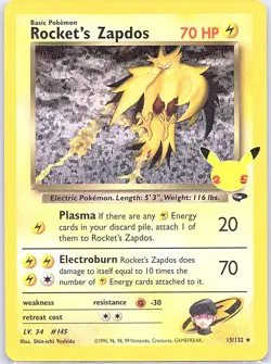 Rocket's Zapdos 15/132 Celebrations: Classic Collection - Pokemon Card - NM - Image 1