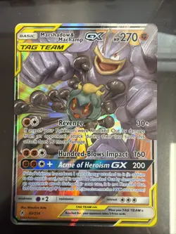 Pokemon TCG Marshadow & Machamp GX Holo Card 82/214 Sm-Unbroken Bonds - Image 1
