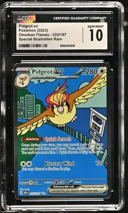 🦅🦅🦅 CGC 10 Gem Mint Pidgeot ex 225/197 Obsidian Flames Pokemon Card English - Image 1