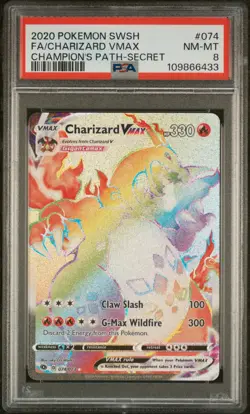 2020 POKEMON SWORD & SHIELD CHAMP'S PATH SECRET FULL ART/CHARIZARD VMAX PSA 8 - Image 1