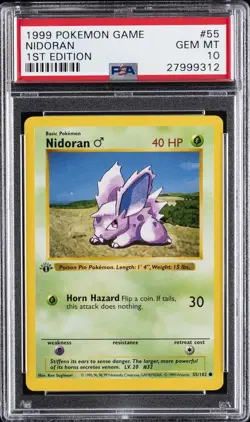 1999 POKEMON BASE SET 1ST EDITION #55 NIDORAN PSA 10 - Image 1