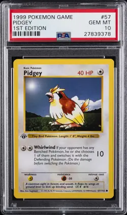 1999 POKEMON BASE SET 1ST EDITION #57 PIDGEY PSA 10 - Image 1