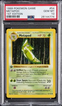 1999 POKEMON BASE SET 1ST EDITION #54 METAPOD PSA 10 - Image 1