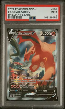 2022 POKEMON SWORD & SHIELD BRILLIANT STARS #154 FULL ART/CHARIZARD V PSA 9 - Image 1