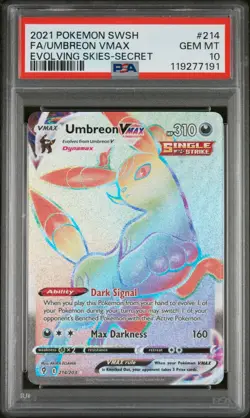 PSA 10 Umbreon VMAX 214/203 Evolving Skies Rainbow Secret Rare Holo Pokemon TCG - Image 1
