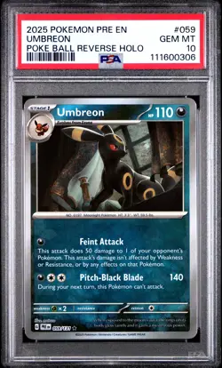 2025 POKEMON PRE EN-PRISMATIC EVOLUTIONS POKE BALL REVERSE HOLO UMBREON PSA 10 - Image 1