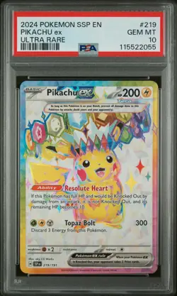 2024 POKEMON SSP EN-SURGING SPARKS ULTRA RARE #219 PIKACHU EX PSA 10 - Image 1