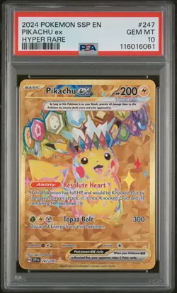 2024 POKEMON SSP EN-SURGING SPARKS HYPER RARE #247 PIKACHU EX PSA 10 - Image 1