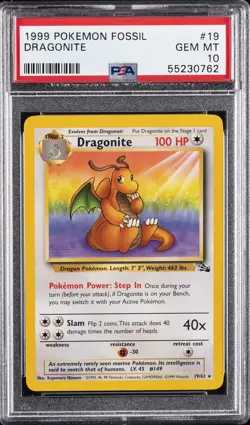 1999 POKEMON FOSSIL #19 DRAGONITE PSA 10 - Image 1