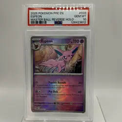 Pokemon 2025 Pre-EN Prismatic Espeon #033 PSA 10 Rare Master Ball Reverse Holo - Image 1