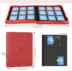 9 Pocket Card Binder,360 Pockets Trading Binder,Double 9-Pocket, Red - Image 3