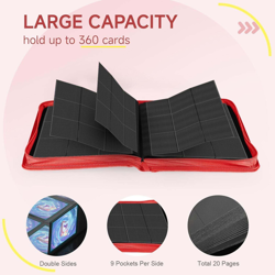 9 Pocket Card Binder,360 Pockets Trading Binder,Double 9-Pocket, Red - Image 4