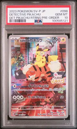 2023 POKEMON JAPANESE SV-P PROMO #098 DETECTIVE PIKACHU PSA 10 - Image 1