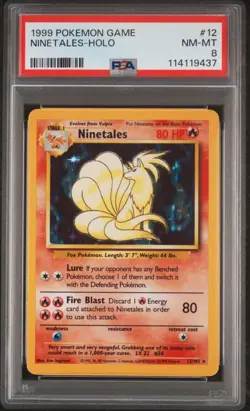 1999 POKEMON BASE SET UNLIMITED #12 NINETALES-HOLO PSA 8 - Image 1