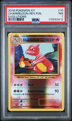 2016 POKEMON XY EVOLUTIONS #10 CHARMELEON-REVERSE FOIL PSA 7 - Image 1