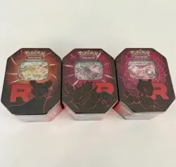 Pokemon TCG 3x Team Rocket Tins Destined Rivals Mewtwo Ex Nidoking Ex Persian Ex - Image 1