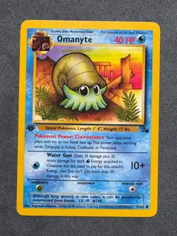 Pokemon Card: Omanyte 52/62 1st Edition Common: Fossil English WOTC NM - Image 1