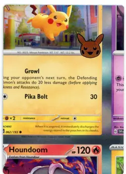 POKEMON HALLOWEEN Pikachu/Houndoom Holo Error Miscut NFC Trick or Trade Holo - Image 1