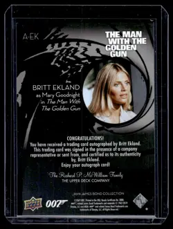 2019 UD Upper Deck James Bond Collection Autograph Britt Ekland as Mary - Image 2