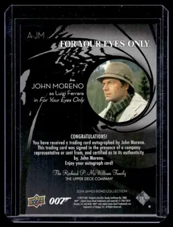 2019 UD Upper Deck James Bond Collection Autograph John Moreno as Luigi Ferrara - Image 2