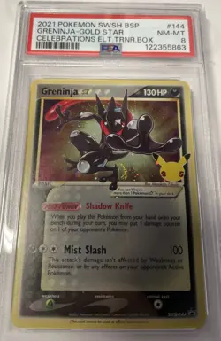 Pokemon 2021 Celebrations BSP Greninja Gold Star SWSH144 PSA 8 NM-MT Holo Swirl - Image 1