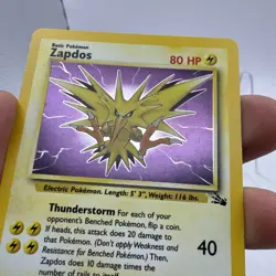 Pokemon TCG Zapdos Holo Rare Card 15/62 MP Fossil Unlimited 1999 LP - Image 3