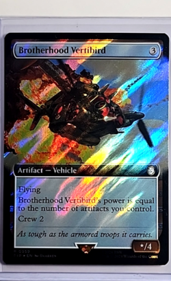 MTG Magic the Gathering Fallout Extended Art Surge Foil Brotherhood Vertibird LP - Image 1