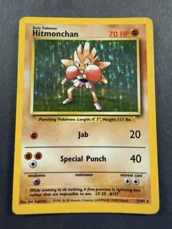 Pokemon TCG Hitmonchan Base Set Holo Unlimited Rare Card 7/102 - Image 1