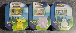 FACTORY SEALED 2022 Pokemon GO Tins. Set of ALL 3: Pikachu/Blissey/Snorlax. - Image 1