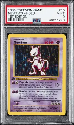 1999 POKEMON BASE SET 1ST EDITION SHADOWLESS #10 MEWTWO-HOLO PSA 9 - Image 1