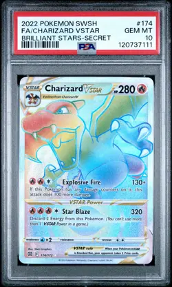 2022 POKEMON SWORD & SHIELD BRILLIANT STARS #174 FULL ART/CHARIZARD VSTAR PSA 10 - Image 1