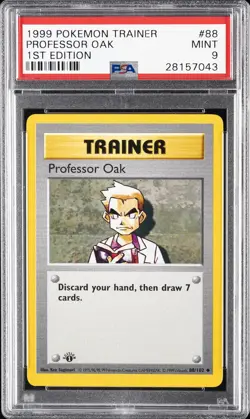 1999 POKEMON BASE SET 1ST EDITION #88 PROFESSOR OAK PSA 9 - Image 1