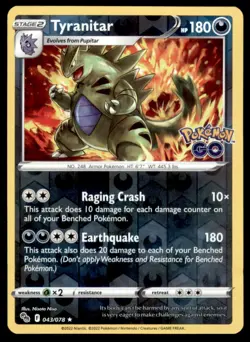 2022 Sword & Shield - Pokemon GO Tyranitar Reverse Holo #43 - Image 1