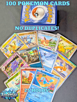 100 Pokemon Card Lot - GUARANTEED 25 Holo/Rares - NO DUPLICATES Modern TCG Pack - Image 1