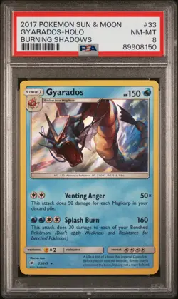2017 POKEMON SUN & MOON BURNING SHADOWS #33 GYARADOS-HOLO PSA 8 - Image 1